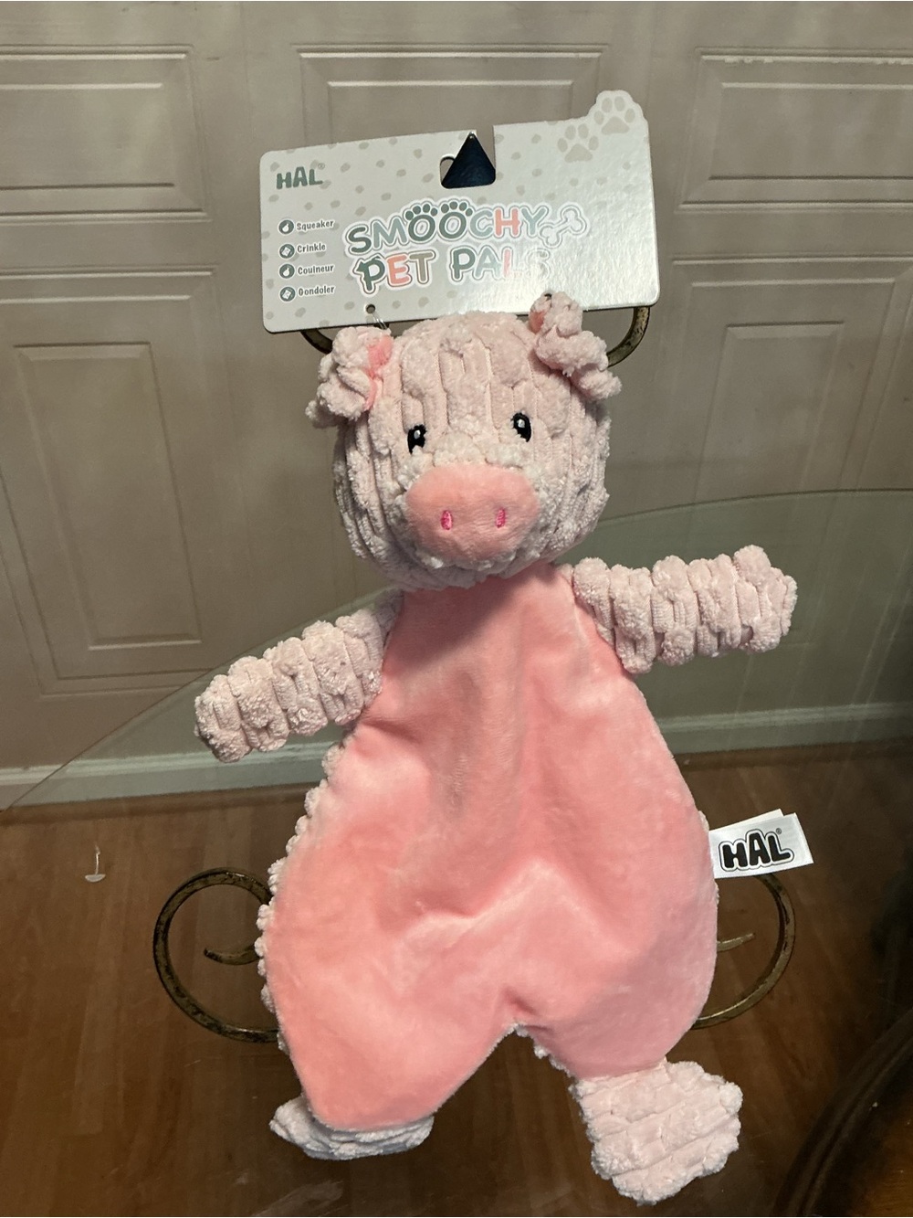 Hal Smoochy  Pig   Plush 14" Flat Body  Crinkle  Squeaker Stuffed New Dog Toy .